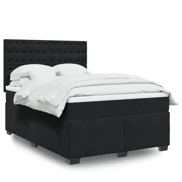 Gossi pat box spring cu saltea, negru, 160x200 cm, catifea