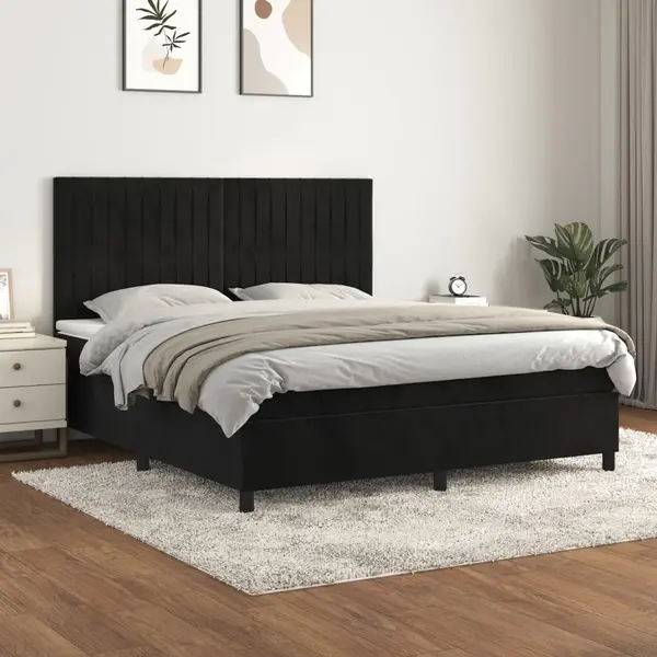 Gossi pat box spring cu saltea, negru, 160x200 cm, catifea