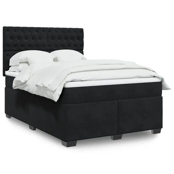Gossi pat box spring cu saltea, negru, 160x200 cm, catifea