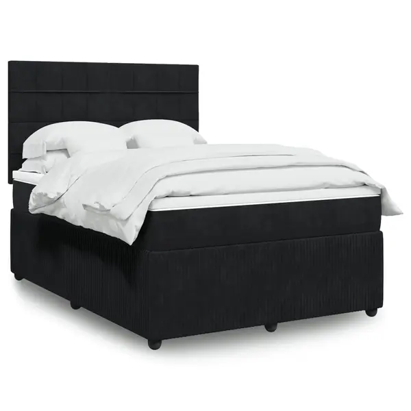 Gossi pat box spring cu saltea, negru, 160x200 cm, catifea