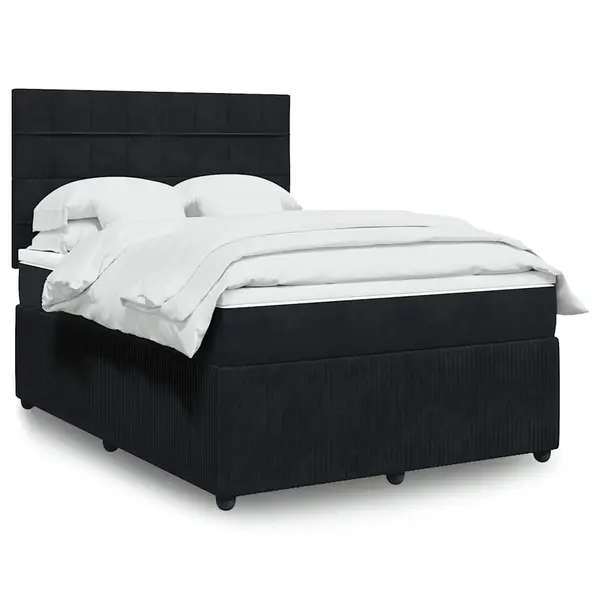 Gossi pat box spring cu saltea, negru, 160x200 cm, catifea