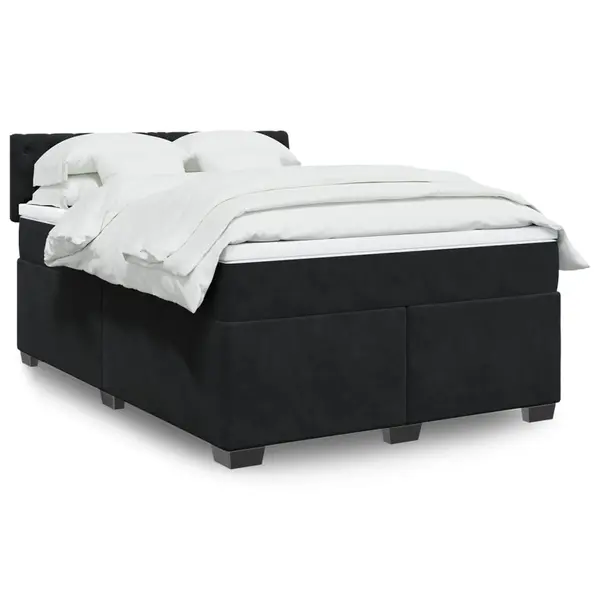 Gossi pat box spring cu saltea, negru, 160x200 cm, catifea