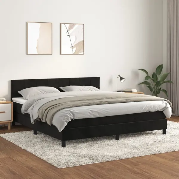 Gossi pat box spring cu saltea, negru, 160x200 cm, catifea