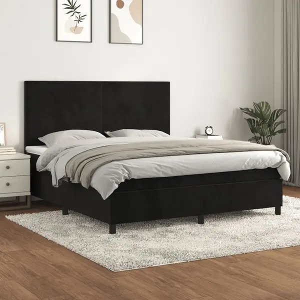 Gossi pat box spring cu saltea, negru, 160x200 cm, catifea
