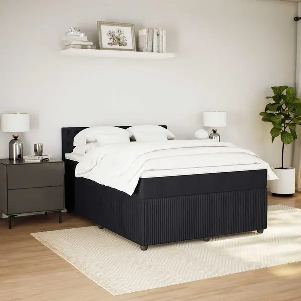 Gossi pat box spring cu saltea, negru, 160x200 cm, catifea