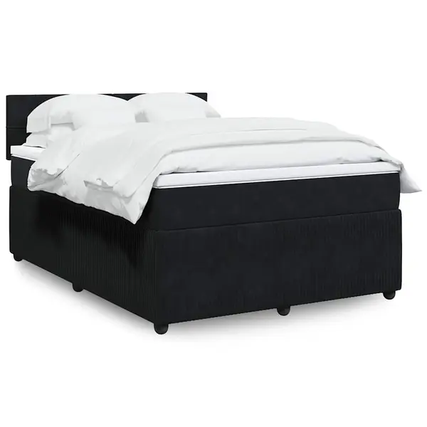 Gossi pat box spring cu saltea, negru, 160x200 cm, catifea