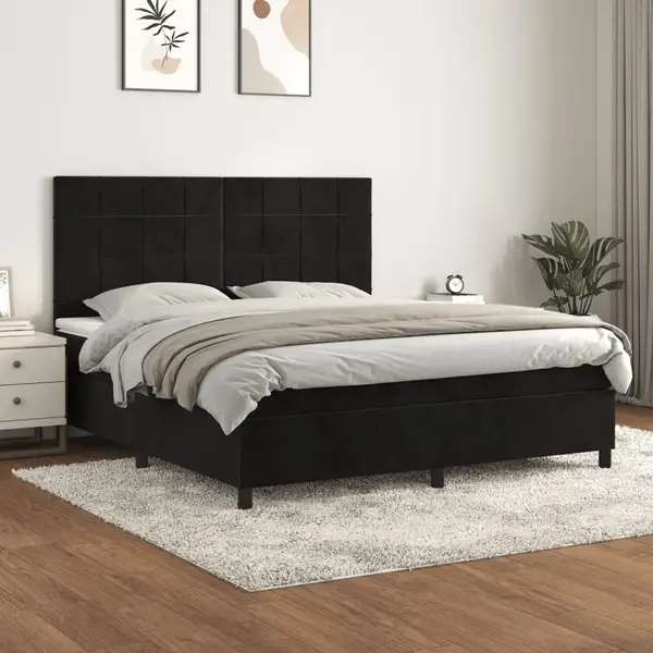 Gossi pat box spring cu saltea, negru, 160x200 cm, catifea