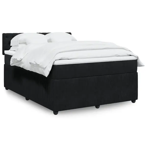 Gossi pat box spring cu saltea, negru, 160x200 cm, catifea