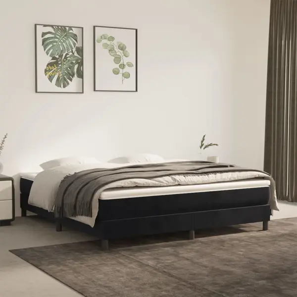 Gossi pat box spring cu saltea, negru, 160x200 cm, catifea