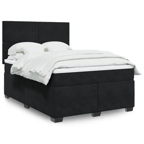 Gossi pat box spring cu saltea, negru, 160x200 cm, catifea