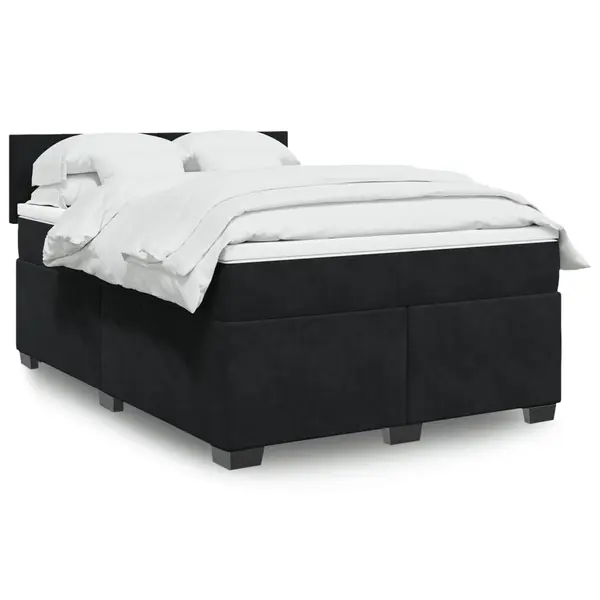 Gossi pat box spring cu saltea, negru, 160x200 cm, catifea