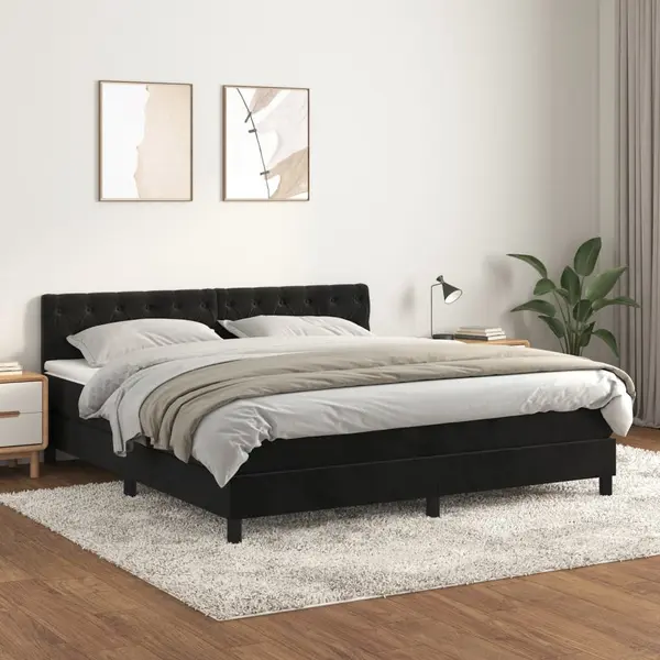 Gossi pat box spring cu saltea, negru, 160x200 cm, catifea