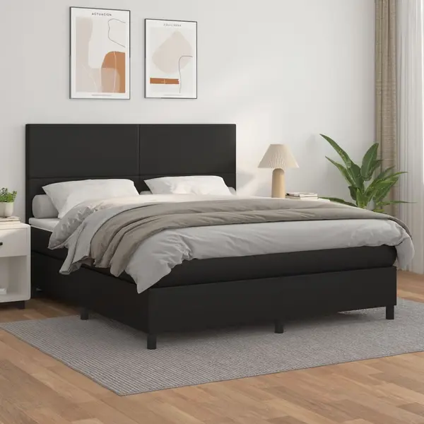 Gossi pat box spring cu saltea, negru, 160x200 cm, piele ecologica