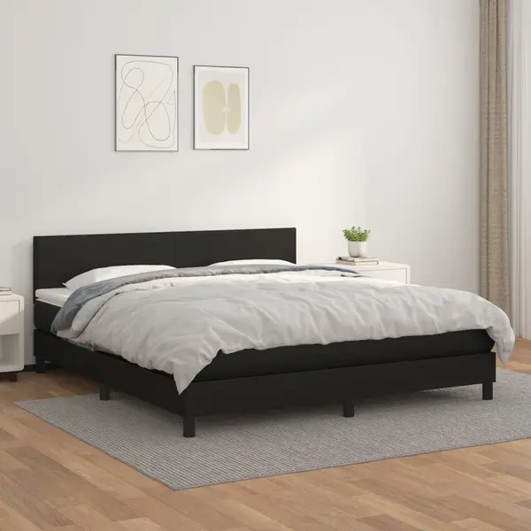 Gossi pat box spring cu saltea, negru, 160x200 cm, piele ecologica