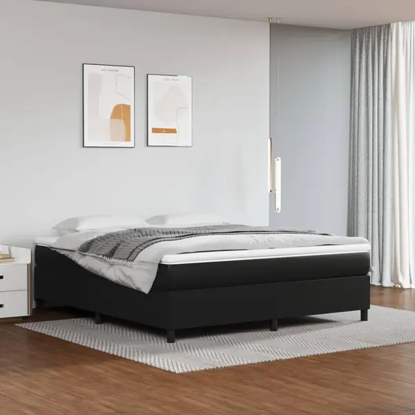 Gossi pat box spring cu saltea, negru, 160x200 cm, piele ecologica