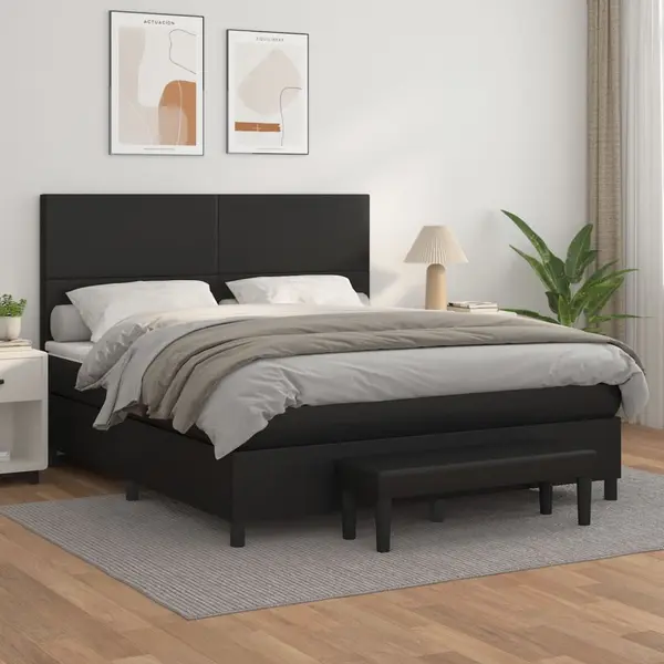 Gossi pat box spring cu saltea, negru, 160x200 cm, piele ecologica