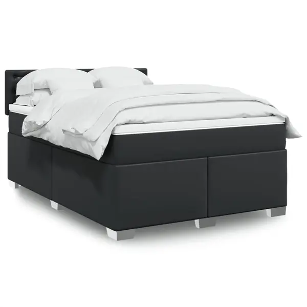 Gossi pat box spring cu saltea, negru, 160x200 cm, piele ecologica