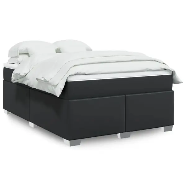Gossi pat box spring cu saltea, negru, 160x200 cm, piele ecologica