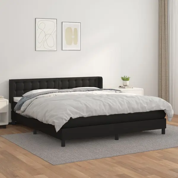 Gossi pat box spring cu saltea, negru, 160x200 cm, piele ecologica