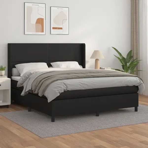 Gossi pat box spring cu saltea, negru, 160x200 cm, piele ecologica