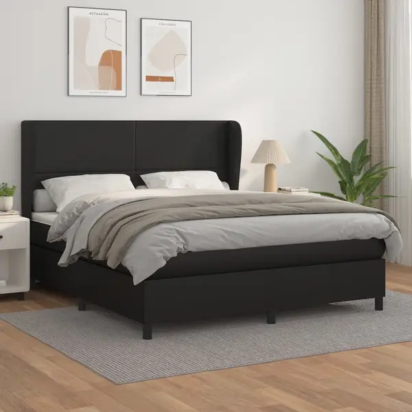 Gossi pat box spring cu saltea, negru, 160x200 cm, piele ecologica