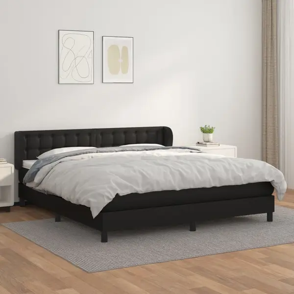 Gossi pat box spring cu saltea, negru, 160x200 cm, piele ecologica