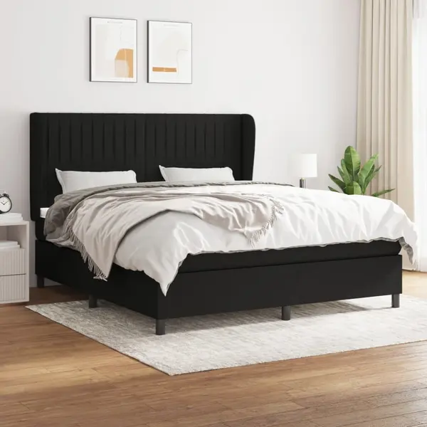 Gossi pat box spring cu saltea, negru, 160x200 cm, textil