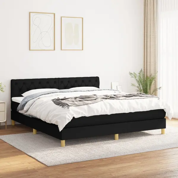 Gossi pat box spring cu saltea, negru, 160x200 cm, textil