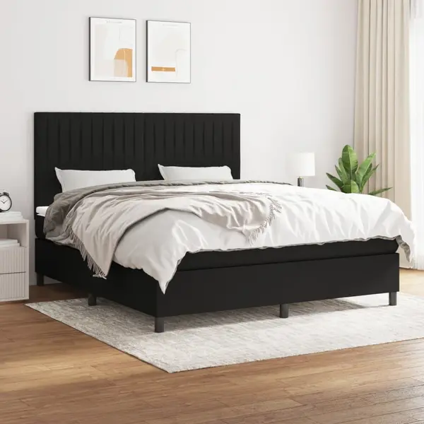 Gossi pat box spring cu saltea, negru, 160x200 cm, textil