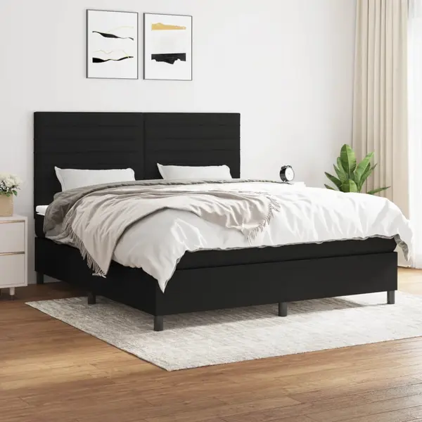 Gossi pat box spring cu saltea, negru, 160x200 cm, textil