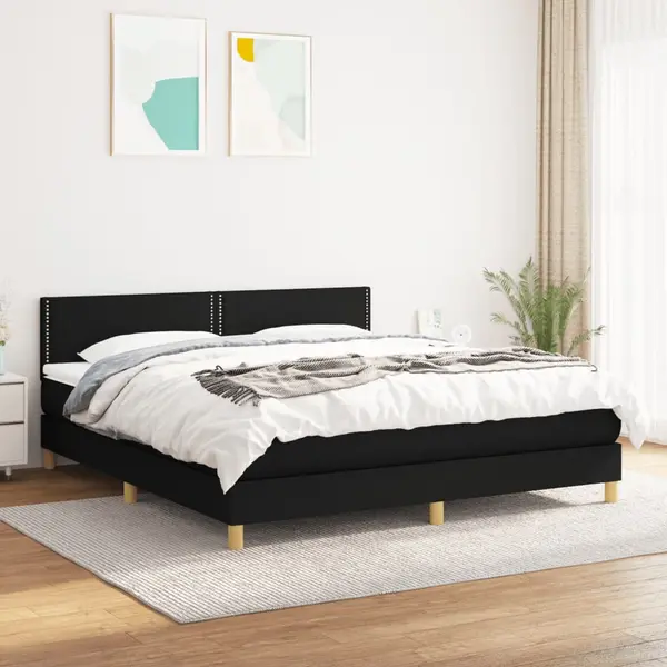 Gossi pat box spring cu saltea, negru, 160x200 cm, textil