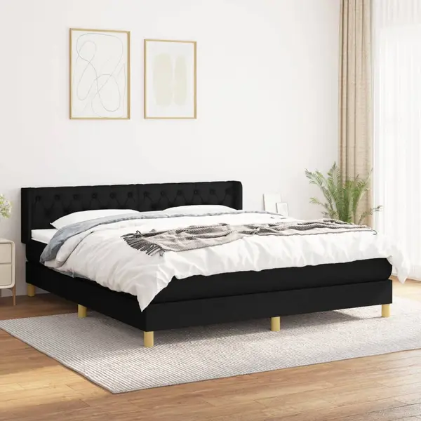 Gossi pat box spring cu saltea, negru, 160x200 cm, textil