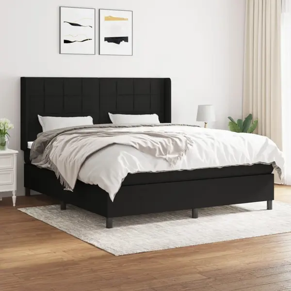 Gossi pat box spring cu saltea, negru, 160x200 cm, textil