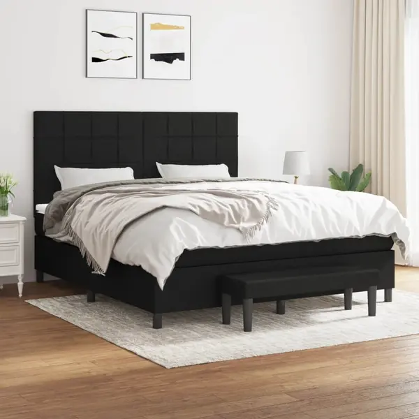 Gossi pat box spring cu saltea, negru, 160x200 cm, textil