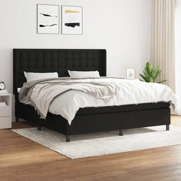 Gossi pat box spring cu saltea, negru, 160x200 cm, textil