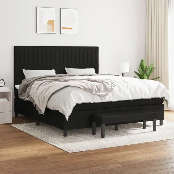 Gossi pat box spring cu saltea, negru, 160x200 cm, textil