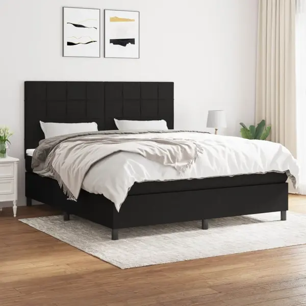 Gossi pat box spring cu saltea, negru, 160x200 cm, textil