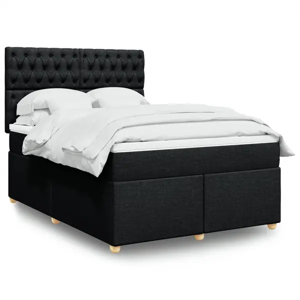 Gossi pat box spring cu saltea, negru, 160x200 cm, textil