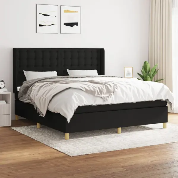 Gossi pat box spring cu saltea, negru, 160x200 cm, textil
