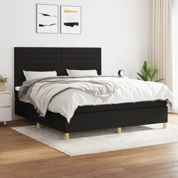 Gossi pat box spring cu saltea, negru, 160x200 cm, textil