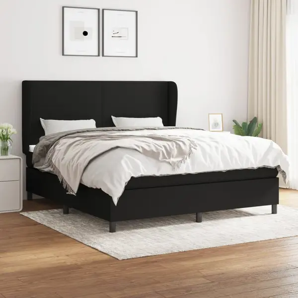 Gossi pat box spring cu saltea, negru, 160x200 cm, textil
