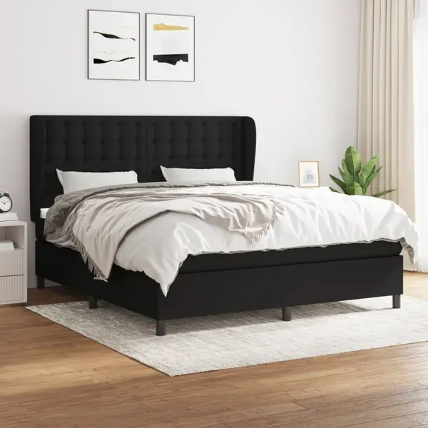 Gossi pat box spring cu saltea, negru, 160x200 cm, textil