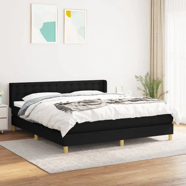 Gossi pat box spring cu saltea, negru, 160x200 cm, textil