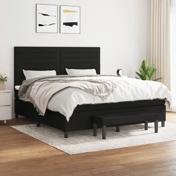 Gossi pat box spring cu saltea, negru, 160x200 cm, textil