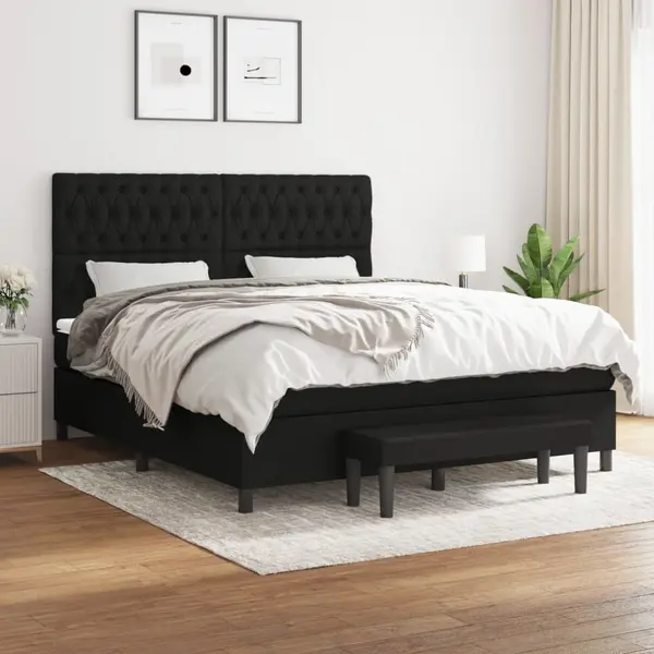 Gossi pat box spring cu saltea, negru, 180x200 cm, catifea