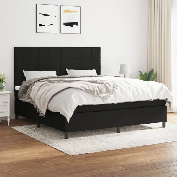 Gossi pat box spring cu saltea, negru, 180x200 cm, catifea