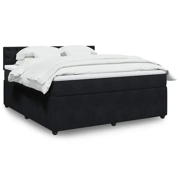 Gossi pat box spring cu saltea, negru, 180x200 cm, catifea