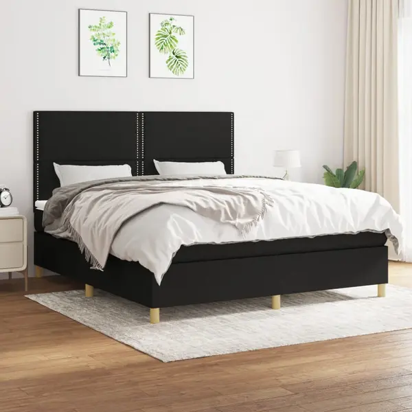 Gossi pat box spring cu saltea, negru, 180x200 cm, catifea