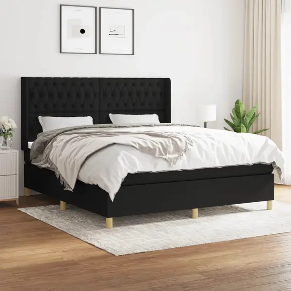 Gossi pat box spring cu saltea, negru, 180x200 cm, catifea