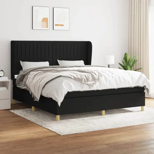 Gossi pat box spring cu saltea, negru, 180x200 cm, catifea